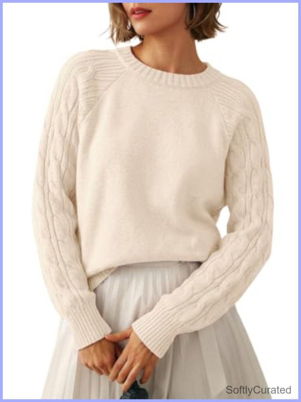Women's Cable Knit Crewneck Long Sleeve Pullover Sweater